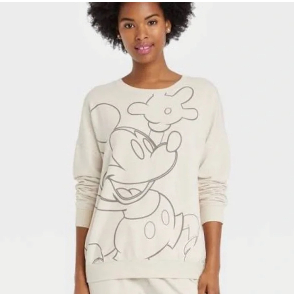 Disney Mickey Mouse Women Sweatshirt Sz XXLBeige Round Neck Long Sleeve Pullover